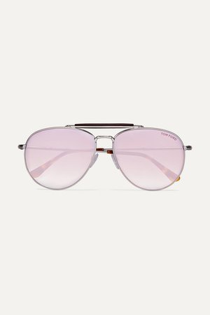 TOM FORD | Aviator-style silver-tone and tortoiseshell acetate mirrored sunglasses | NET-A-PORTER.COM