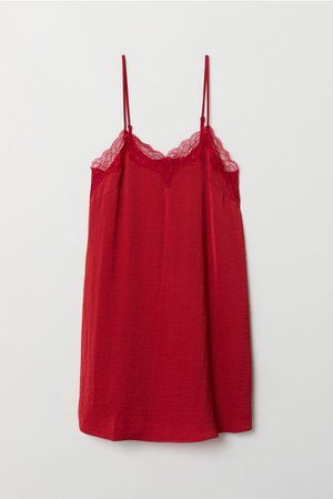 Nightgown with Lace Trim - Dark red - Ladies | H&M CA
