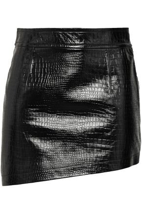 Asymmetric croc-effect leather mini skirt | HELMUT LANG | Sale up to 70% off | THE OUTNET