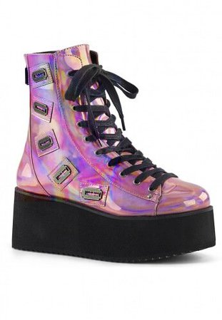 Demonia Pink Hologram GRIP-103 Razor Ankle Boots | Festival Fashion Footwear | ShopLook