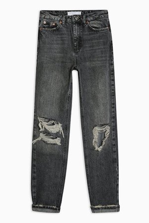 Washed Black Ripped Mom Tapered Jeans | Topshop