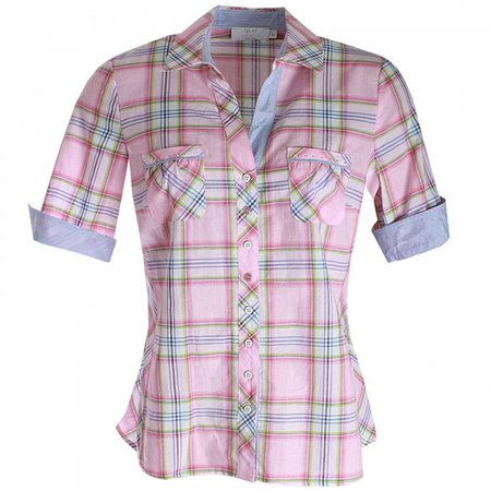 Walk in Style Just White Women's Short Sleeve Checked Shirt