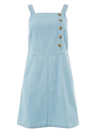 Light Blue Horn Effect Button Pinafore Dress | Dorothy Perkins