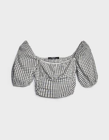 Draped cropped blouse with print - New - Bershka United States
