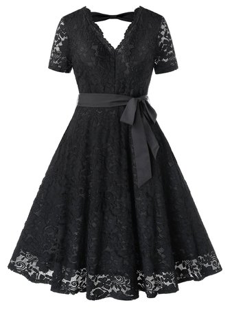 Plus Size Cut Out Lace Midi Evening Dress [35% OFF] | Rosegal