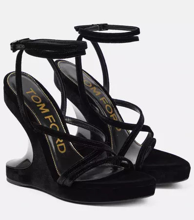 Velvet Wedge Sandals in Black - Tom Ford | Mytheresa