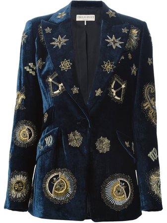 Emilio Pucci Women's Blue Zodiac Embellished Velvet Blazer
