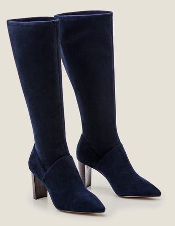 Pointed Toe Stretch Boots - Navy