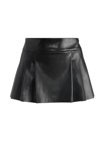 Teisha Vegan Leather Micro Mini Pleated Skirt In Black | Alice And Olivia