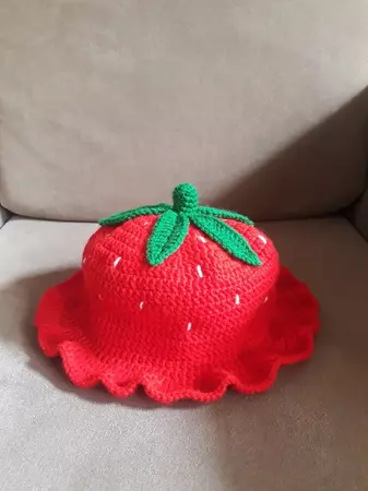 Strawberry Bucket Hat NEW MODEL Cute Fruit Crochet Handmade - Etsy Canada