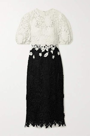 Two-tone Guipure Lace Midi Dress - Black