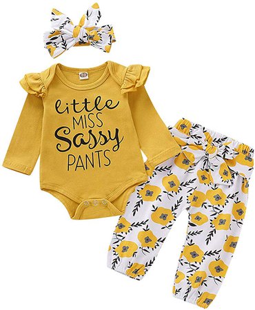 Amazon.com: Toddler Girl Clothes Cute Baby Fall Winter Outfits Long Sleeve Ruffle Top+Pants 3 PCS Cute Toddler Girl Outfits 12-18 Months Yellow: Clothing