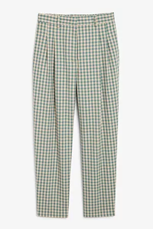 Straight leg trousers - Checked green - Trousers - Monki GB