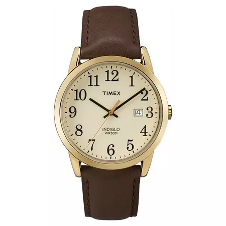 Men's Timex Easy Reader® Watch with Leather Strap - Gold/Brown TW2P75800JT : Target