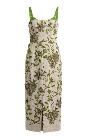 Susanne Crystal-Embellished Floral Woven Midi Dress By Erdem | Moda Operandi