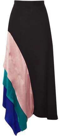 Delma Asymmetric Satin-paneled Silk-crepe Midi Skirt