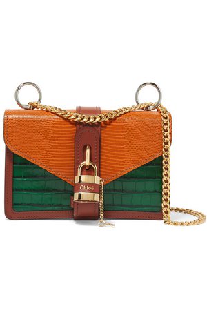 Chloé | Aby Chain paneled croc-effect and lizard-effect leather shoulder bag | NET-A-PORTER.COM