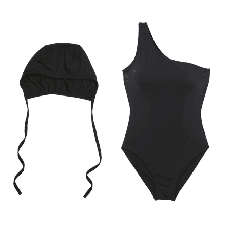 One-Shoulder Swimsuit and Swim Cap Set
