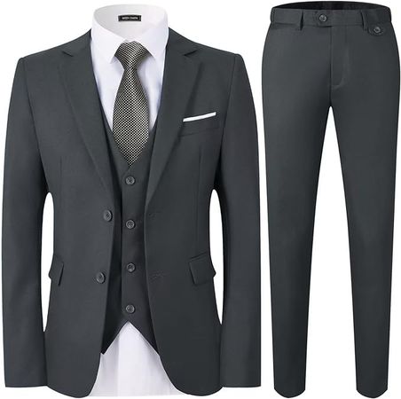 WEEN CHARM Men's Suits Slim Fit,3 Piece Suit for Men,2 Button Blazer Jacket Vest Pants with Tie,Men Tuxedo Suit Set Grey at Amazon Men’s Clothing store