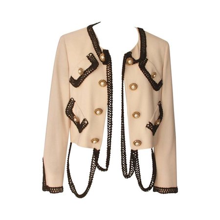 1980s MOSCHINO COUTURE! Brown Wool Smiley Face Buttons Chanel Inspired Jacket