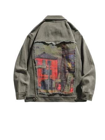 CLOUT COLLECTION Street Mural Painted Denim Jacket