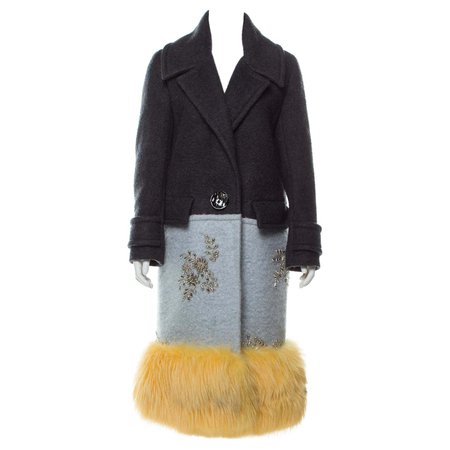 Prada NEW Runway Cashmere Wool Mohair Fox Fur Evening Winter Over Long Coat For Sale at 1stDibs