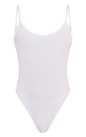 White Wide Contour Rib Strappy Bodysuit | PrettyLittleThing USA