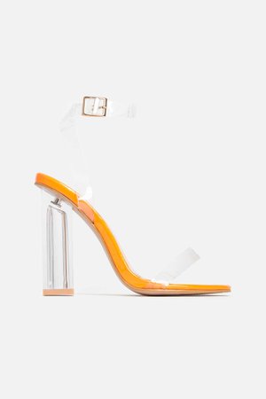 Orange Lele Block Heeled Sandals with Clear Perspex Strap | Women's Heels, Boots & Shoes