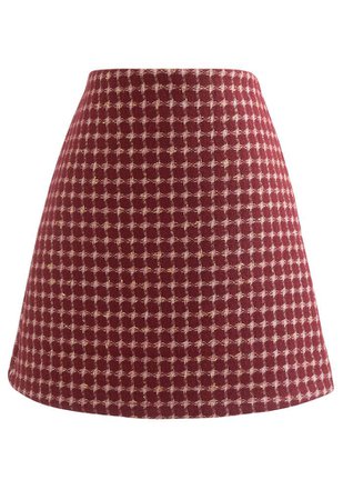 Metallic Check Tweed Mini Bud Skirt in Red - Retro, Indie and Unique Fashion