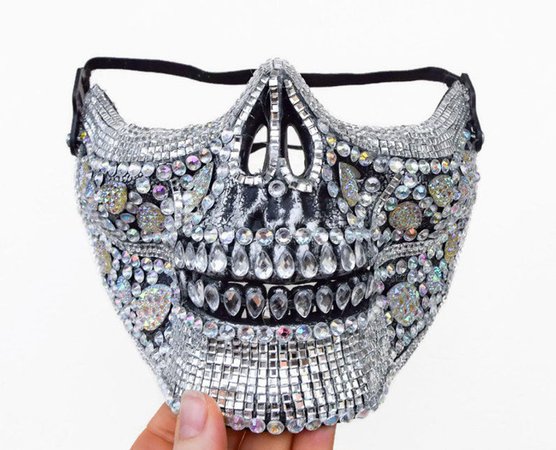 Festival Halloween Skull Half Mask Dust Crystal Mirror | Etsy