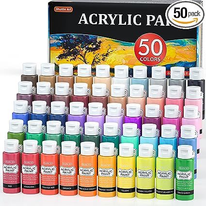 Amazon.com: Shuttle Art Acrylic Paint for Artists, 50 Colors , 2oz/60ml Bottles, Rich Pigmented, Water Proof, Premium, Beginners and Kids on Canvas Rocks Wood Ceramic Fabric : Arts, Crafts & Sewing