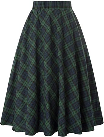 Kate Kasin Women's A-Line Vintage Skirt Grid Pattern Plaid KK633/ KK495 at Amazon Women’s Clothing store