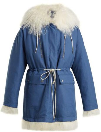 Reversible Cotton And Shearling Parka - Womens - Blue White