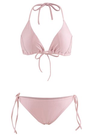 Self-Tied String Halter Bikini Set in Dusty Pink - Retro, Indie and Unique Fashion