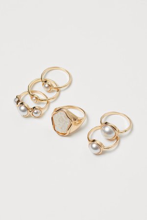 6-pack rings - Gold-coloured/White - Ladies | H&M