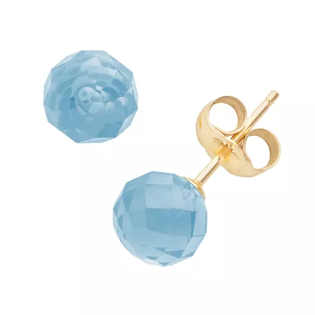 14k Gold Blue Topaz Ball Stud Earrings