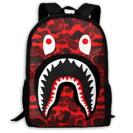 Amazon.com: DISINIBITA Bape Blood Shark Backpack Teenagers Student School Bag Children Fashion Book Bag For Boys/Girls Black Blue and Red: Clothing