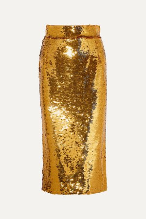 Gold Sequined tulle midi skirt | Dolce & Gabbana | NET-A-PORTER