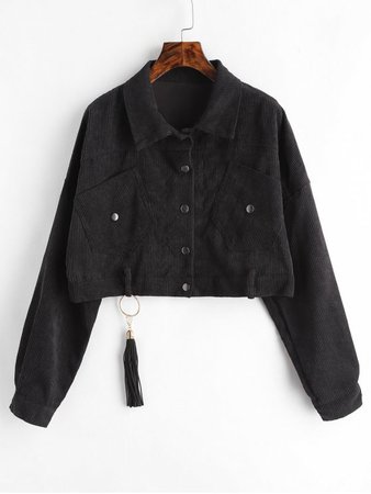 [47% OFF] 2019 Cropped Snap Button Corduroy Jacket In BLACK ONE SIZE | ZAFUL