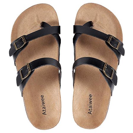 Amazon.com | Ataiwee Womens Flat Sandals Comfortable Casual Slides Slip On Summer Shoes. (1903013 BrownPU 6) | Sandals