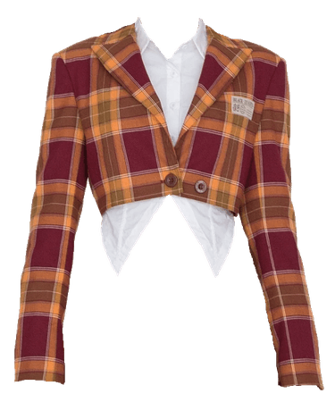 Devil Inspired | Campus Spice Girl Yellow and Red Plaid Pattern Short Blazer - Closed with Blouse (Dei5 edit)