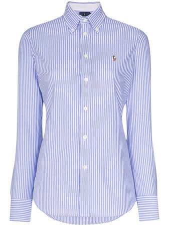 Blue Polo Ralph Lauren Logo-Embroidered Stripe Shirt For Women | Farfetch.com