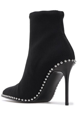 Black Eri studded stretch ribbed-knit ankle boots | Sale up to 70% off | THE OUTNET | ALEXANDER WANG | THE OUTNET