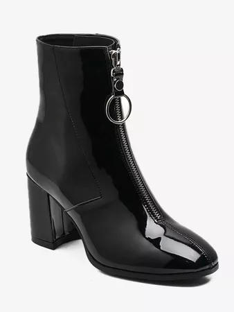 [ 100% OFF ] 2018 Zipper Front Patent Leather Ankle Boots In Black Eu 37 | Rosegal.com