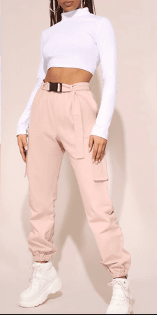 PLT - Nude Utility Belted Cargo Joggers