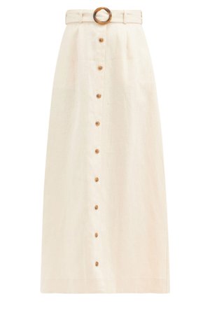 Buy Lisa Marie Fernandez Belted High-Rise Linen Midi Skirt Online
