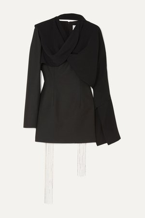 Chain-embellished Draped Crepe And Cady Mini Dress - Black