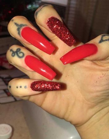 red glitter coffin nails