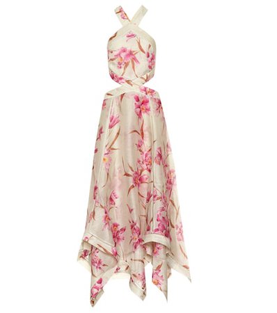 Corsage linen and silk dress