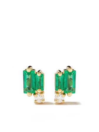 Suzanne Kalan 18kt Yellow Gold Fireworks Emerald And Diamond Studs - Farfetch